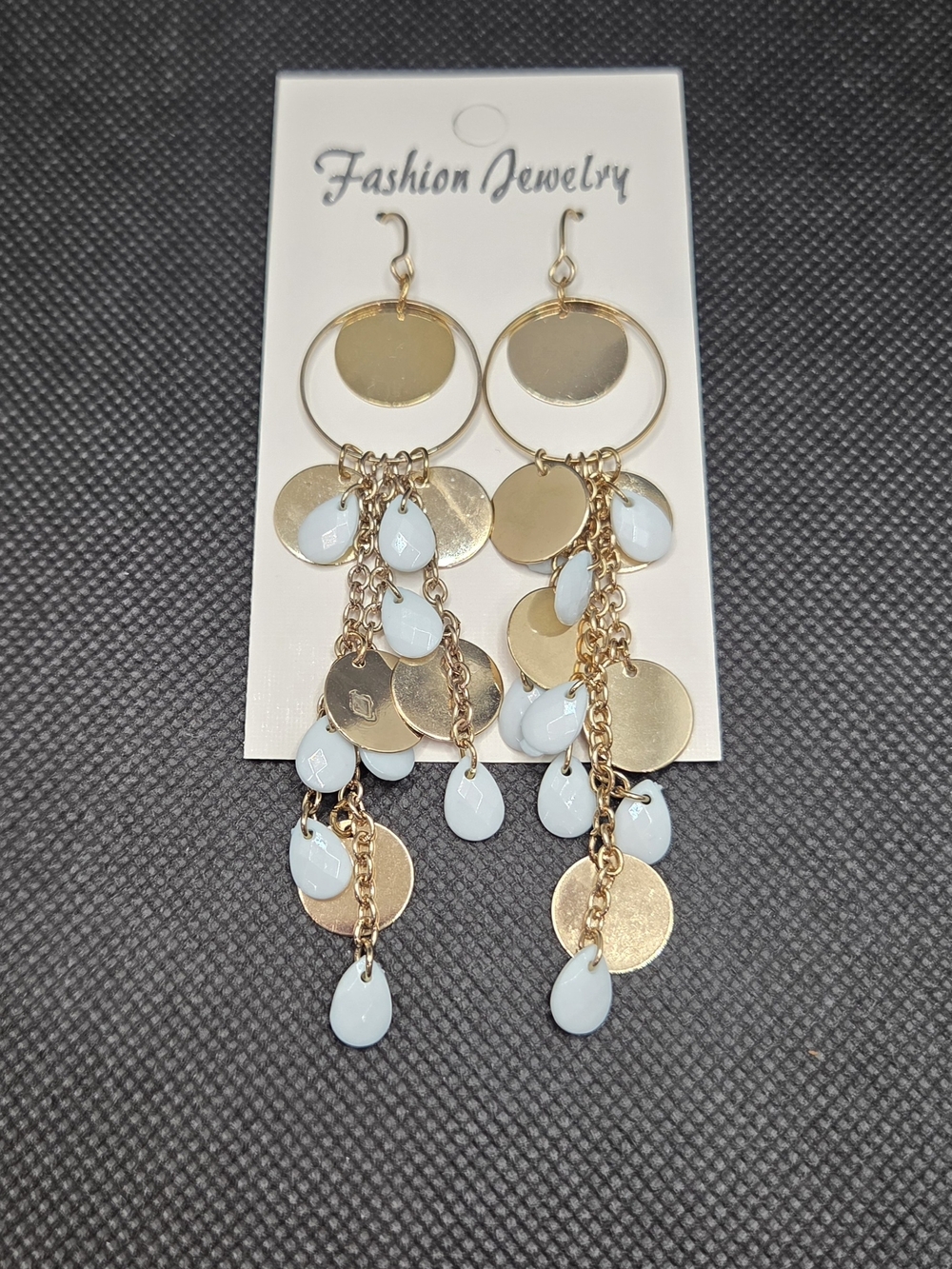 Fashion Jewelry Gold & Pale Blue Teardrop Chandelier Earrings